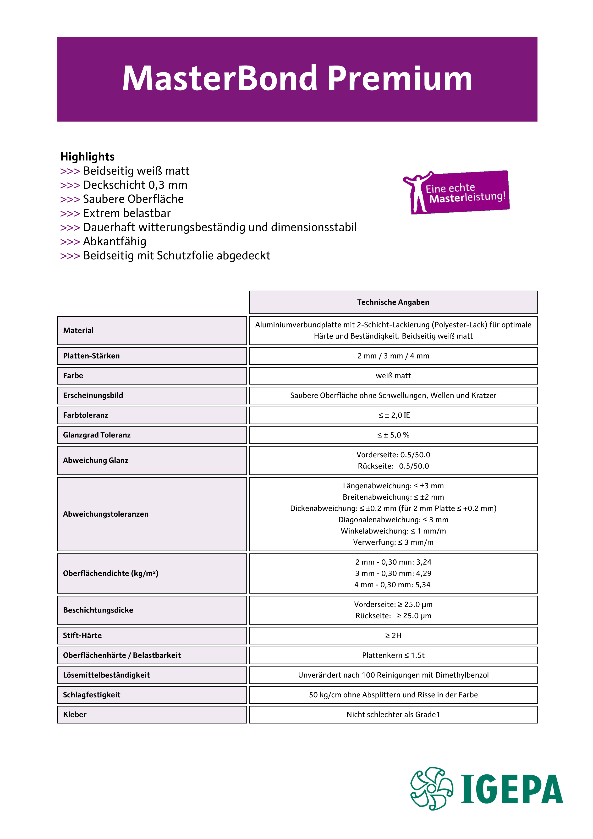 Datenblatt Masterbond premium 1