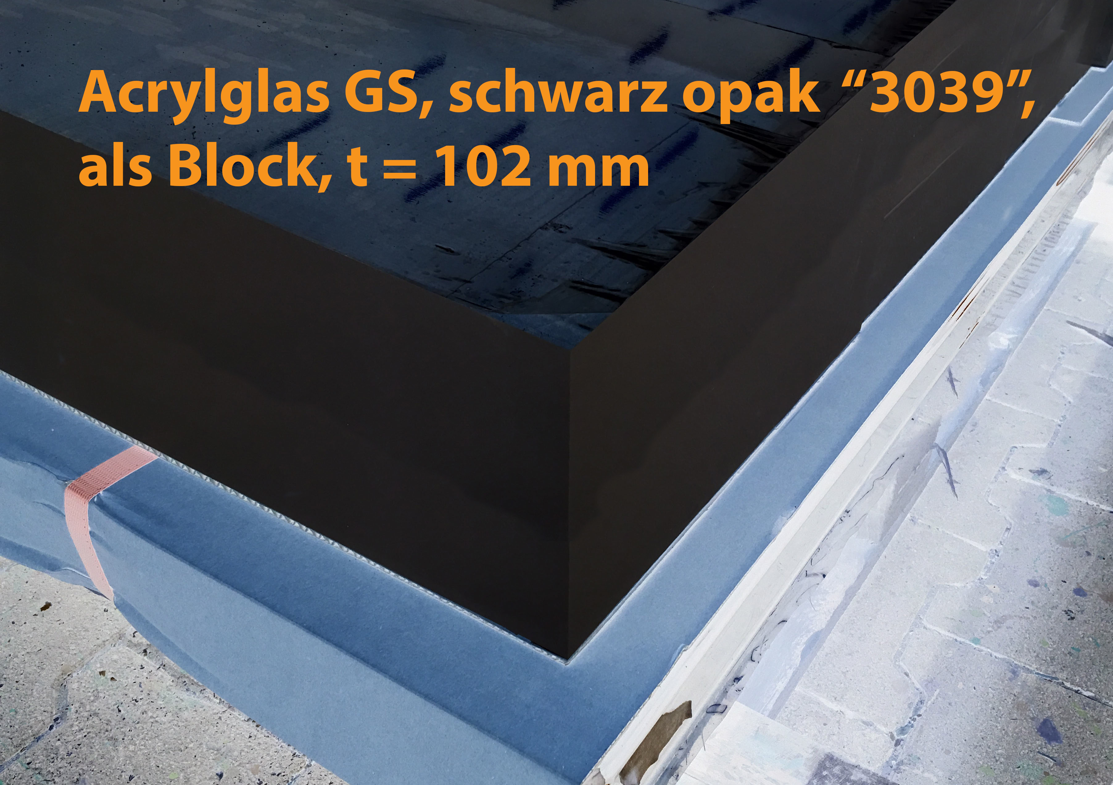 Acrylglasblock, PMMA, GS, schwarz opak, t = 102 mm